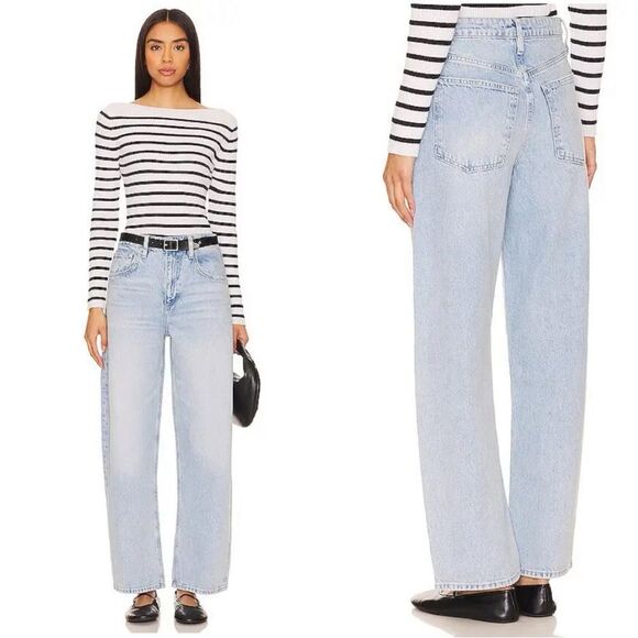 FRAME Long Barrel Leg Jeans in ‘Calm Waters’ light wash - Picture 1 of 9